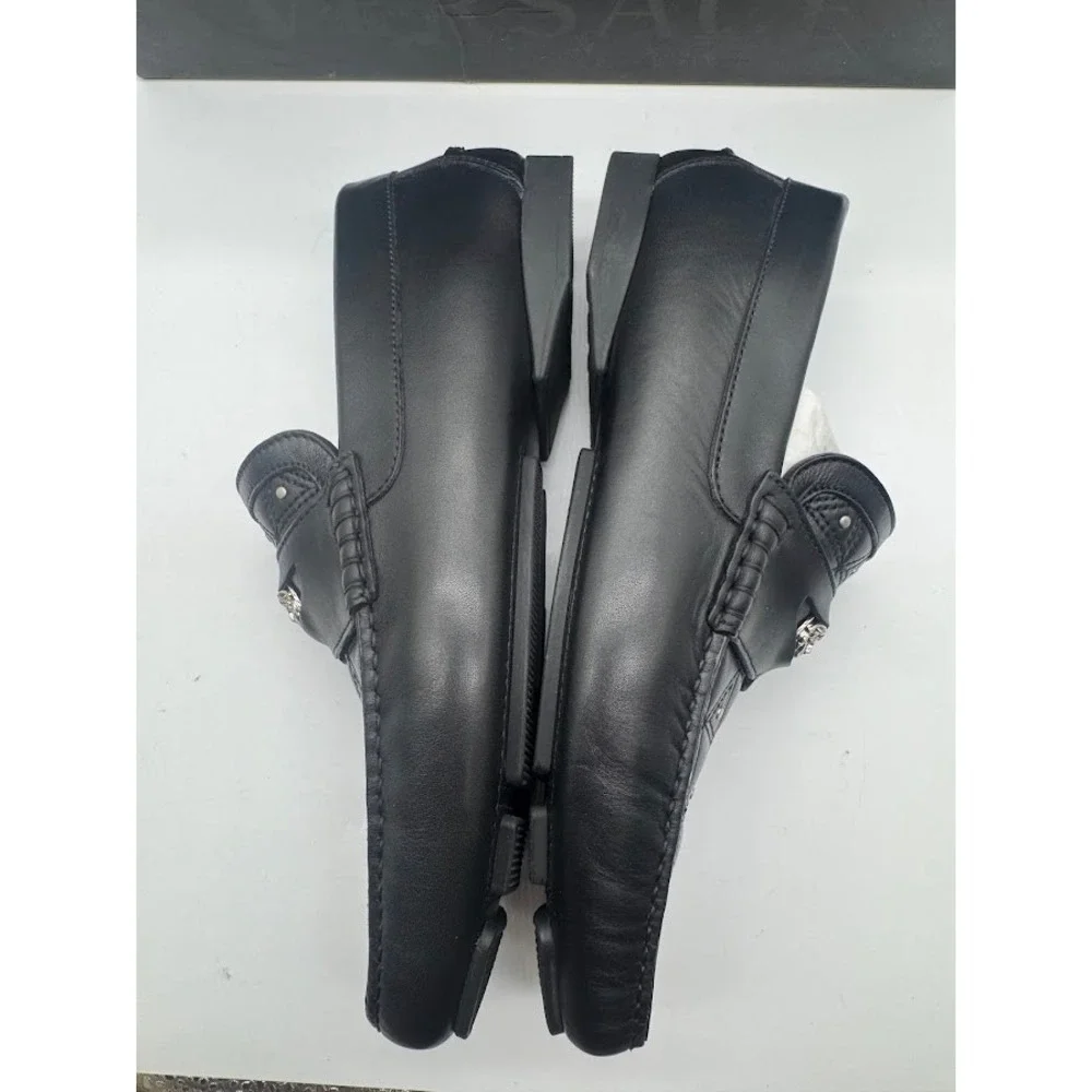 Versace Imola Medusa Leather Driver Loafers Black Mens EU 39 US 6 DSU6051 NIB